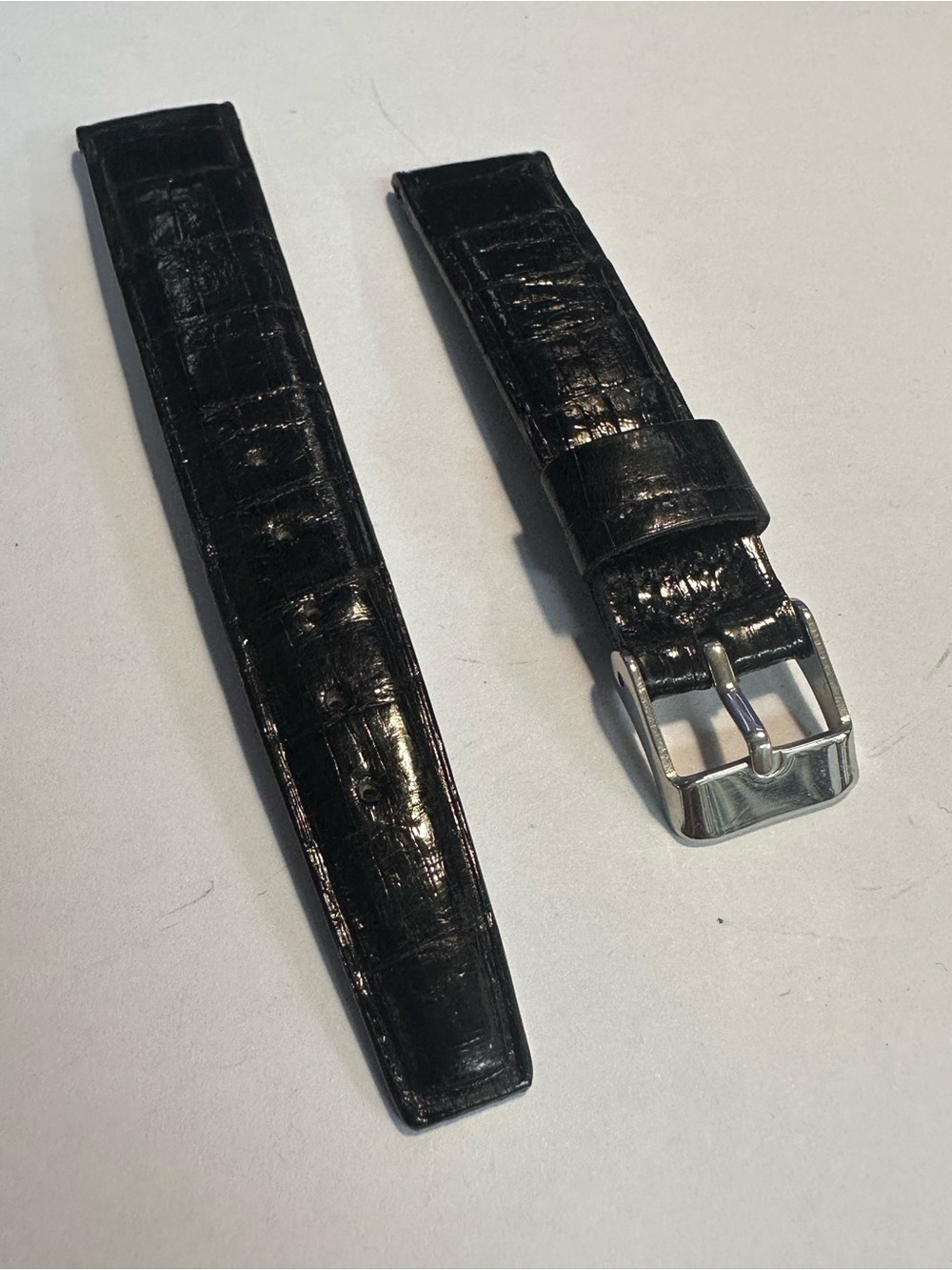 Black Alligator Leather XS Watch Strap with Silver Buckle